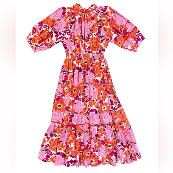 NWT Entro Floral Smocked Tiered Boho Maxi Dress 3/4 Sleeve Size Large - Picture 7 of 7